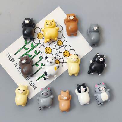 4/56pcs Cute Japanese Style Cat Fridge Magnets, 3D Stereo Magnetic Stickers, Healing Pose Kitty Magnets, Cartoon Animal Fridge Decor, Blackboard Stickers, Entryway Decor, Suitable For Home, Fridge, Metal Doors, Ferrous Items, Gifts