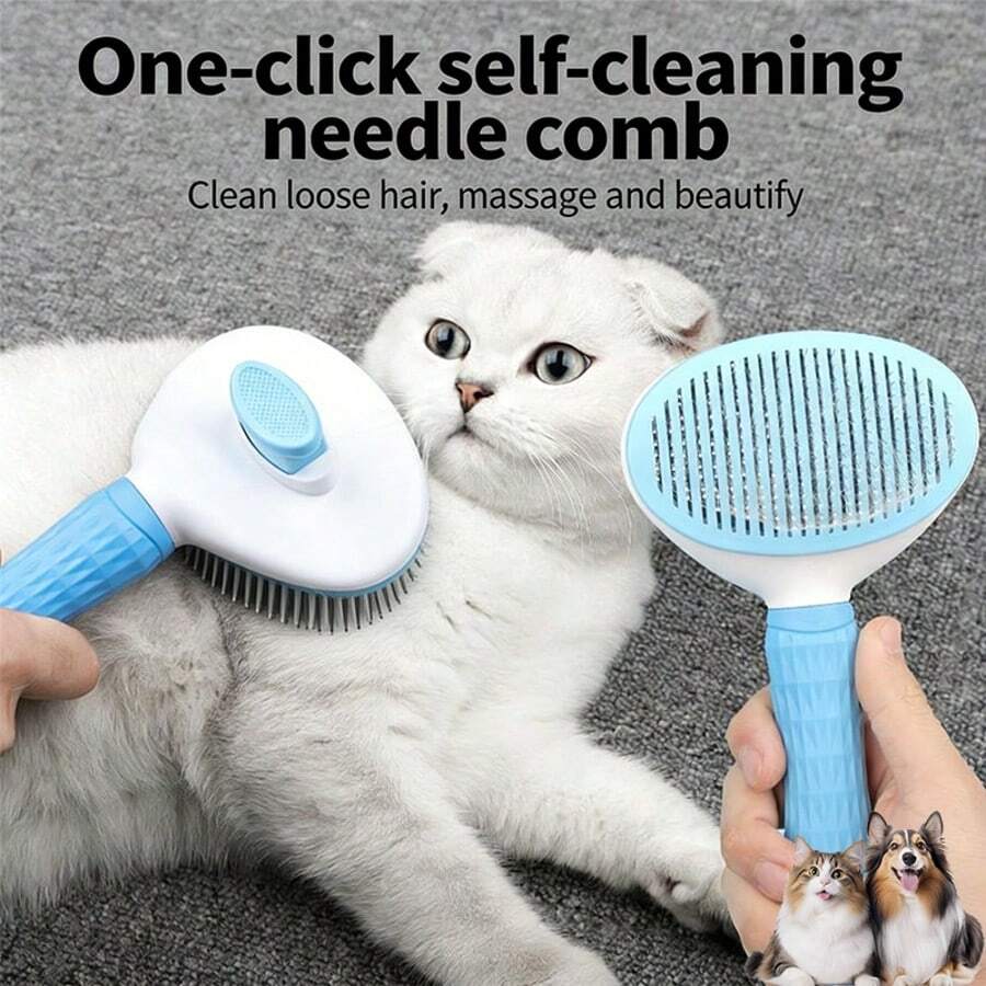 Bàn chải chải lông cho chó và mèo – Chức năng một nút bấm: loại bỏ lông, massage và làm sạch lông rụng – Nhẹ nhàng, không gây hư hại cho lông. - Nhiều màu - Xem 1