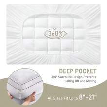 Extra Thick Mattress Pad Cover For Back Pain, Mattress Topper Cooling Mattress Protector With 8-21 Inch Deep Pocket, Overfilled Down Alternative Filling - 白色 - 查看 5