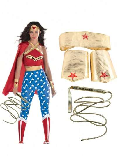 1/3 piezas Disfraz y accesorios de Halloween, Conjunto de cosplay de superheroína para mujer: Corona dorada, Cinturón de cintura, Muñequeras, Combinación perfecta de disfraz y accesorios: Combina con un body, capa, botas, falda, pantalones cortos o camisa apropiados, Baile de máscaras, Juego de roles, Navidad, Pascua, Fiesta de disfraces, Carnaval, Actuación en el escenario, Conjunto de accesorios de disfraz de mágica hecho a mano. Accesorios de los años 20