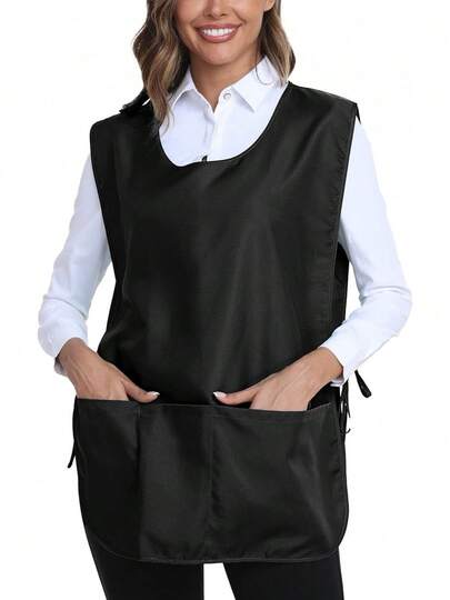 Unisex Cobbler Apron With 3 Pockets Vest Black Apron With Storage Pockets, Tie-Back Apron RGSK