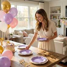 40pcs Lavender With White Disposable Paper Plates, 7-Inch Dessert Plates (20pcs) And 9-Inch Lunch Plates (20pcs) With Gold Rim, Suitable For Birthday, Bridal Shower, Wedding, Easter And Summer Party, Paper Plates With Scalloped Edges - Purple and White - View 8