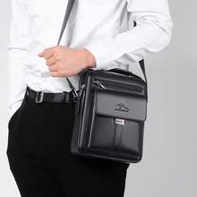 Túi đeo chéo dọc cao cấp dành cho nam - Túi đeo chéo rộng rãi tiện dụng cho công việc và du lịch | Túi đeo vai có tay cầm phía trên thời trang | Túi nhiều ngăn màu nâu đa năng | Túi đựng tài liệu công sở - Nhiều màu - Xem 5