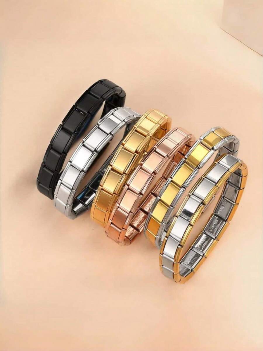 1 chiếc vòng tay thời trang hiphop bằng thép không gỉ, co giãn, tự thiết kế, có thể điều chỉnh và tháo rời, phù hợp để đeo hàng ngày, hẹn hò và làm quà tặng. - Nhiều màu - Xem 1