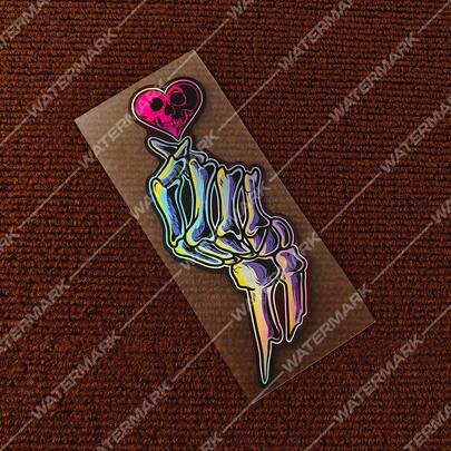 1张朋克风心形骷髅头手工激光雕刻贴纸，防水，适用于笔记本电脑、电脑、油箱、摩托车、轻便摩托车、后窗等，JDM创意装饰