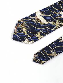 1条男士中国风仙鹤烫金印花领带，商务正装必备单品 - 藏蓝色 - 查看 5