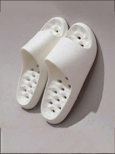 2026 Pantuflas para mujer, pantuflas para el hogar, pantuflas de baño antideslizantes y resistentes al verano, diseño hueco de secado rápido, sandalias de suela blanda y ligera de unicolor y estilo versátil