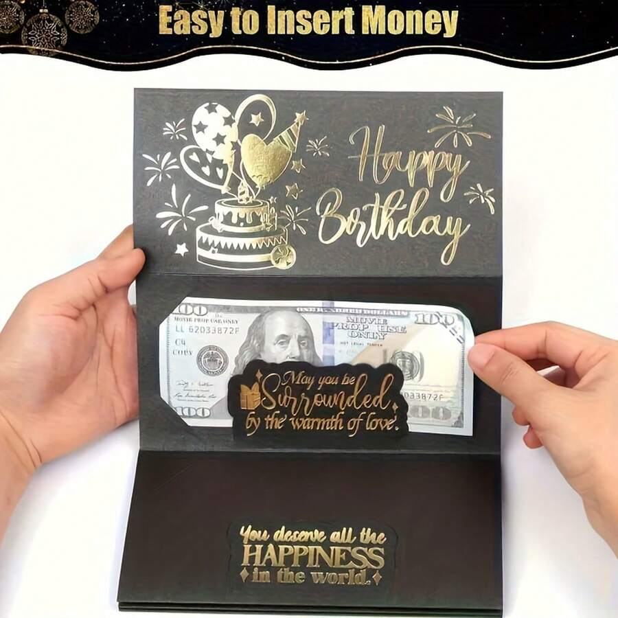 1 Surprise Birthday Cash Gift Envelope With 6 Slots - Elegant Black And Golden Design, Unisex Holiday Money Holder For Any Celebration, Unique Cartoon Fantasy Keepsake | Stylish Gift Envelope | Exquisite Souvenir - Single Piece - View 1