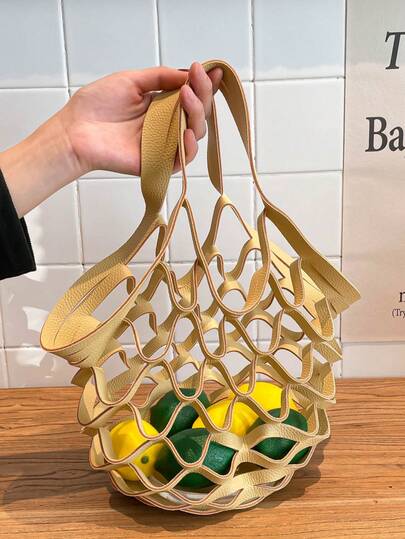 1 chiếc túi xách da gấp gọn The Zest Bag, túi lưới họa tiết trái cây rực rỡ, túi đeo vai khoét rỗng tiện dụng dành cho nữ.