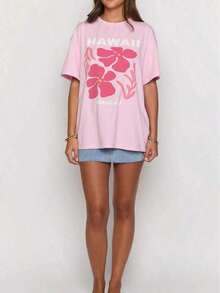 Women's Tops Letter Tee Graphic T-Shirts, Women Teens Oversized Graphic Tee Shirts Y2k Short Sleeve Floral Aesthetic Tshirt Top Summer Cute Preppy Clothes-For Women, Holiday, Vacation,Daily Casual Fashion And Versatility. ,Summer Outfits For Women,Vacation Outfits Women,Summer Clothes,Spring Outfits For Women,Summer Tops,Festival Outfits,Easter Outfit Women - Hồng - Xem 7