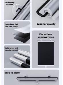 1pc Portable Blackout Roller Blind With Suction Cups, Sun Shading, Heat Insulation, Privacy Protection, No Installation Required, Essential For Home, Travel, Suitable For Home, Bedroom, Office, Bathroom, Car Sun Visor - Silver - View 5