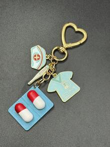 Nurse Keychain With Charms, Cute Medical Enamel Key Ring, Heart-Shaped Gold Charm For Car Keys & Backpacks, Perfect Nurse Appreciation Gift - Mint Blue - View 5