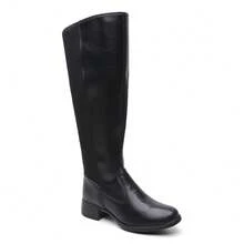 Bota Feminina Tratorada Over The Knee Cano Alto Zíper Lateral Confortável Lançamento Inverno - Preto - Visão 2