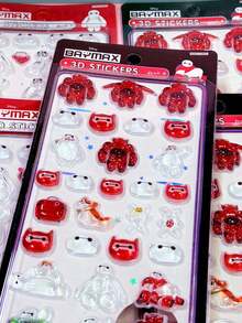 DOBBLE Hình dán Baymax 3D dập nổi, hình dán hoạt hình bằng vinyl, chống thấm nước, có thể tháo rời, thích hợp cho máy tính xách tay, bình nước, ốp điện thoại, sổ tay, album, hành lý, ván trượt, đồ thủ công DIY. - Nhiều màu - Xem 3