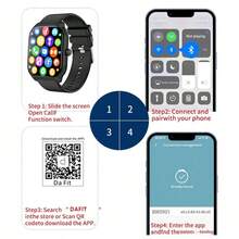 LAXASFIT Smart Watch, High-Definition Display, 100+ Sports Modes, Voice Assistant & Music Control - Wireless Connection, Silicone Strap, Rechargeable Battery, Square Case, Compatible With Android & IOS - Fashionable Fitness Tracker - View 8