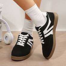 Colorblock Patchwork Upper Sneakers Woman Spring Fall Modern Casual Sporty German Training Sneakers Tennis Shoes Sneakers Outdoor Office Work Walking Travel Sport - 黑色 - 查看 8