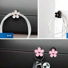 2pcs Creative Mini Flower Car Adhesive Hooks, Car Interior Small Item Organizer, Cable Clips - A - View 3