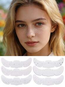 6pcs/Set,Tattoo Tattoos,Semi Permanent Tattoo,Facial Decoration, Face Stickers, Freckle Stickers, Facial Tattoo Stickers, Stage Parties, Holiday Parties, Sparkling Facial Makeup,Tattoo Fake,Festival,Rave,Concert Look,Face Gems - Multicolor - View 8