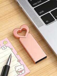 BIYETIMI 迷你金属心形U盘，64GB粉色便携式U盘，32GB高速记忆棒，128GB防水黑色U盘 - 粉色 - 查看 4