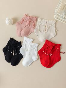 5 đôi tất mềm mại, thoáng khí, kiểu dáng công chúa, có nơ trang trí, thích hợp cho bé sơ sinh, dự tiệc sinh nhật, mặc thường ngày, đi nghỉ lễ và sử dụng hàng ngày. - Nhiều màu - Xem 4