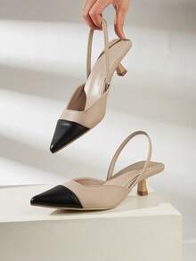 2026 Women's New Minimalist Patchwork Kitten Heel Shoes, Elegant Pointed Toe High Heels, Fashionable Ankle Strap Open Toe High Heels - Dark Apricot - View 6