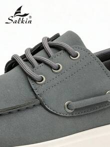 Salkin 極簡設計男士德比鞋 繫帶柔軟麂皮皮鞋 平價奢華 適合現代生活 莫卡辛時尚舒適圓頭樂福鞋 優雅紳士休閒鞋 商務純色鞋面 防滑耐磨加厚增高底 日常休閒 男款情侶約會出遊 百搭派對宴會假期禮物 春夏秋季，尺寸偏小，請選擇大一號 - 灰色 - 查看 3