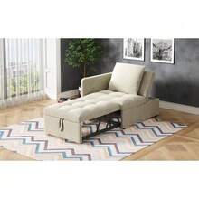 Upholstered Bed, 3-In-1 Sofa Bed, Multifunctional Sofa Bed, Linen Fabric Sofa (Adjustable Backrest), Space-Saving Sofa Bed - Beige - View 1