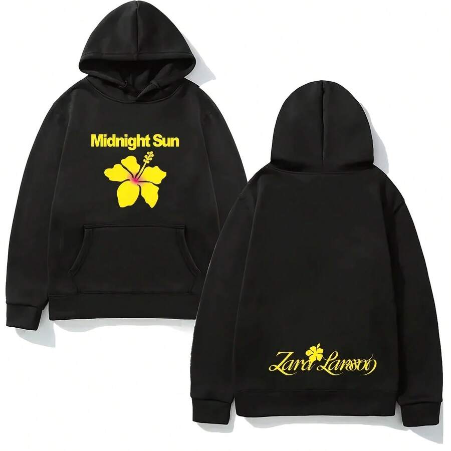 Singer Zara Larsson Album Midnight Sun Poster Graphic Print Hoodie Men Women Loose Casual Sweatshirt Harajuku Hip Hop Pullovers - 黑色 - 查看 1