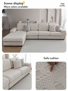 1件纯色高弹力可拆卸机洗防泼水沙发垫套，适用于客厅，涤纶材质，沙发靠垫套，靠背套 - 米色 - 查看 8