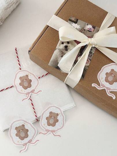 Bộ 10/20 miếng dán hình gấu và nơ độc đáo, nhãn dán niêm phong quà tặng dễ thương, nhãn dán trang trí bánh, đồ dùng trang trí tiệc mừng em bé.