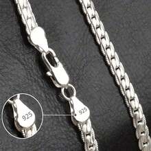 16-24 Inches 925 Sterling Silver Plated 6MM Full Sideways Figaro Chain Necklace For Man Woman Fashion Wedding Engagement Jewelry Gifts - 銀色 - 查看 1