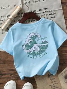 海洋風男嬰「Swell Days」印花寬鬆休閒T恤 - 淺藍色 - 查看 1