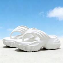 Women's Summer Wedge Flip Flops, Elevated Beach Sandals, Soft Sole Thong Slippers For Holiday - White - View 6
