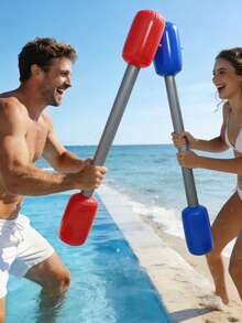 2支充气气球棒，红蓝配色，夏季水上派对互动游戏玩具，游泳池漂浮配件，成人使用（不含气泵） - 水上互動氣球棒 - 查看 4