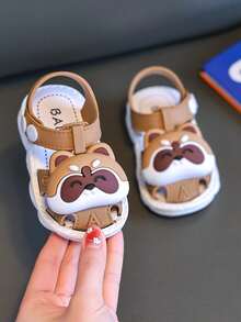 Toddler Closed Toe Sandals, Cartoon Cute Hook And Loop Soft Bottom Sandals For Baby Boys & Girls - Khaki - View 6