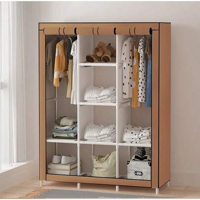 El armario del dormitorio organiza estanterías, estables, modernas, minimalistas, con colgantes y almacenamiento de ropa con tubos de acero