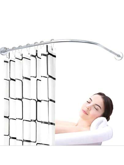 1 pieza Barra de cortina de ducha en forma de L, Barra de cortina de ducha ajustable en ángulo, Barra de cortina de ducha curva de acero inoxidable 304 de 90 grados, Adecuada para baño, bañera, tienda de ropa, decoración del hogar