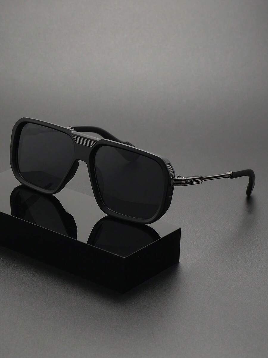 1 pieza Gafas de moda con marco cuadrado casual, regalo de verano para hombres para playa, viaje y fiesta, para uso diario - Negro - Ver 1
