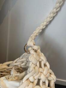 1件波西米亚风手工钩编单肩手提包，手工编织绳结沙滩包，镂空手提包，大容量女士度假手提包 - 米色 - 查看 11