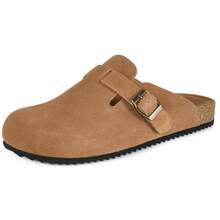 Womens Suede Clogs Mens Genuine Leather Mules Cork Footbed Sandals With Arch Support - Light Brown - View 15