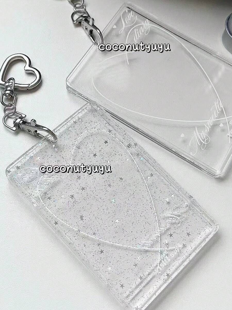 1 pieza Soporte de tarjeta de fotos con forma de estrella de 3 pulgadas con lazo - Diseño de cristal transparente, perfecto para almacenamiento y decoración, sostiene tarjetas y tarjetas, accesorio de bolso | Accesorio juguetón - Multicolor - Ver 1