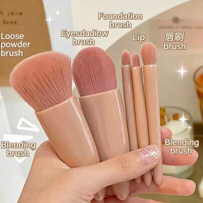 Gloway 5件套定制粉色迷你旅行化妆刷套装，化妆工具，便携式化妆刷套装带镜子