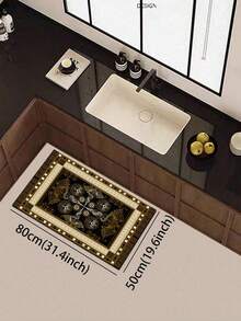 1pc Silica Gel Kitchen Mat, Faux Marble Texture With Decorative Patterned Border. The Mat Body Presents A Marble-Like Cracked Effect In A Predominantly Brown Tone, Complemented By Golden Texture; The Edges Feature A Golden And Patterned Black Border. - متعدد الألوان - مشاهدة 14