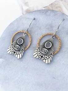 1 par de pendientes con colgante geométrico retro, adecuados para uso diario, fiestas y viajes de las mujeres como regalo de joyería - Plateado - Ver 1
