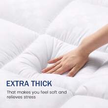 Extra Thick Mattress Pad Cover For Back Pain, Mattress Topper Cooling Mattress Protector With 8-21 Inch Deep Pocket, Overfilled Down Alternative Filling - 白色 - 查看 3