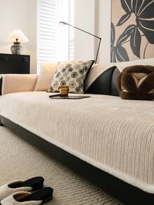 1 Stück einfarbiger Chenille Sofabezug Sofakissen, hochdichte, dicke Stil für alle Jahreszeiten, Sofaschoner rutschfest und kratzfest für Wohnzimmer, Schlafzimmer, Arbeitszimmer, passend für 1/2/3/4-Sitzer Sofa mit Armlehne & Rückenlehne - Beige - Übersicht 4