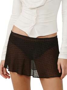 Women's Mesh Mini Skirts Fashionable Dot Print/Solid Color Low Rise Going Out Flowy Skirt - Dark Brown - View 3