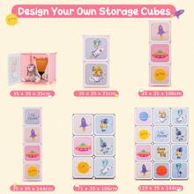 COSTWAY Portable Children Wardrobe With 12 Cubes And 2 Clothes Hanging Section, Pink - Pink - View 4