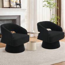 TEQIN Swivel Barrel Chair, Velvet Upholstered Modern Armchair With Striped Backrest & Plush Padding, Round Lounge Chair For Living Room, Bedroom - 泰迪絨-黑色 - 查看 6