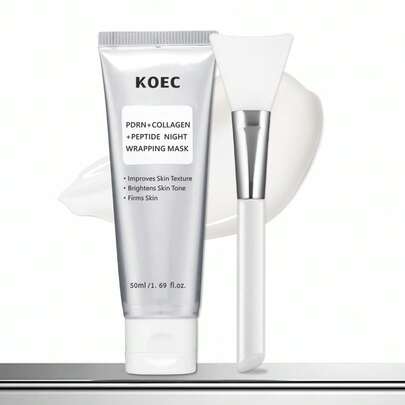 KOEC Máscara de noche envolvente de péptidos de colágeno PDRN, máscara facial de desprendimiento fácil para piel de cristal, hidratación profunda, mejora la elasticidad, reafirma la piel flácida y suaviza la textura